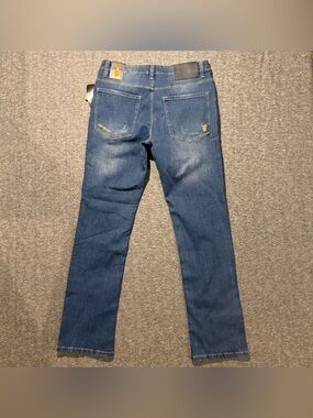Crooks & Castles Jeans Mens 33x32 blue stretch Straight embroidered Ruling Elite